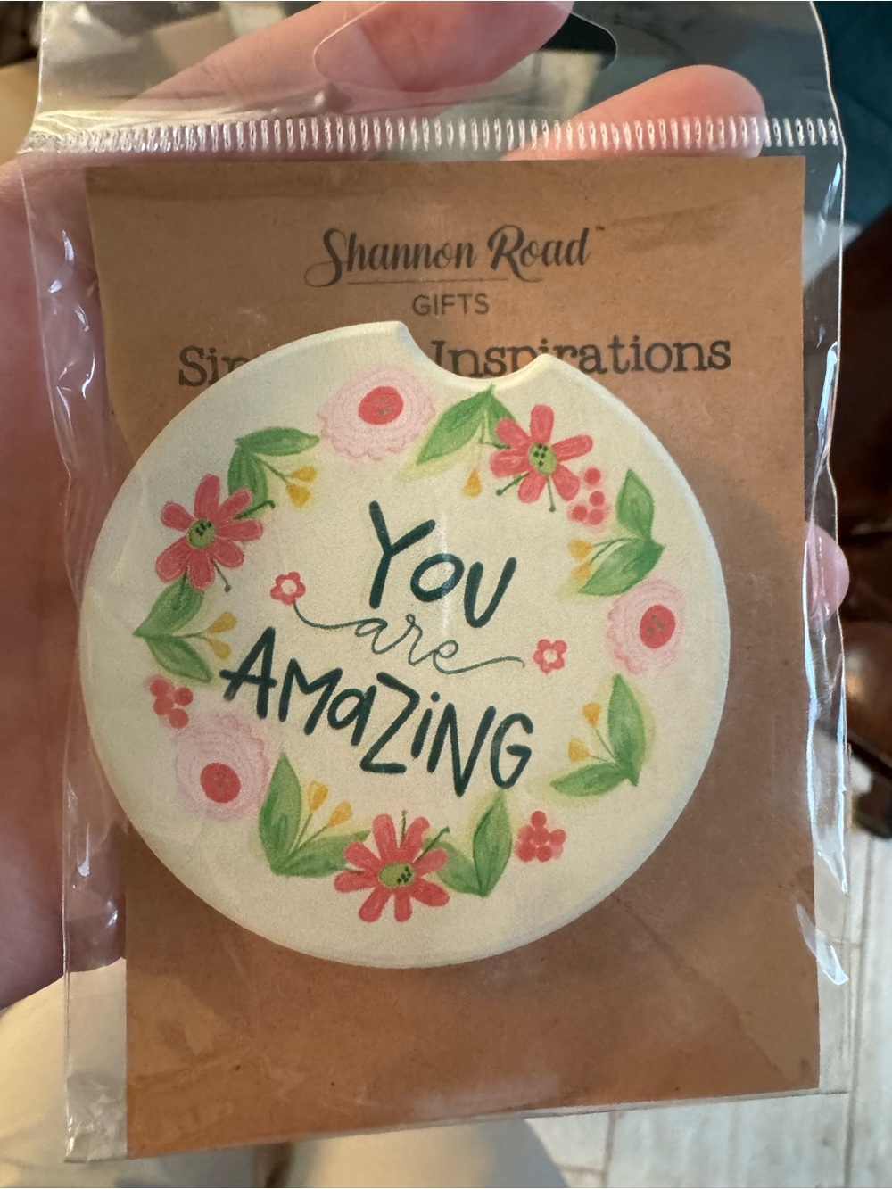 You Are Amazing Floral Ceramic Coaster - Pink & Green